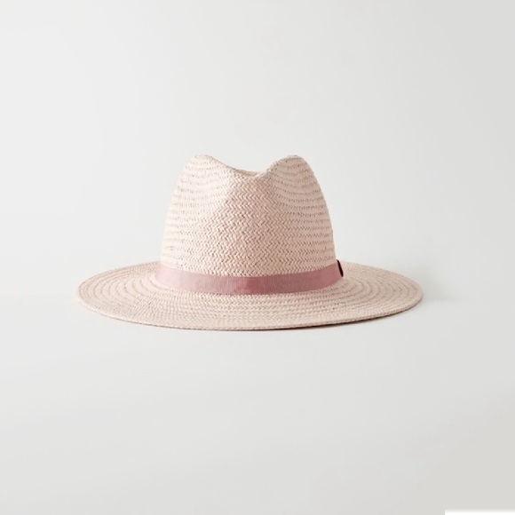 Aritzia Accessories - Aritiza Auxiliary Pink Straw Hat with Ribbon size M/L